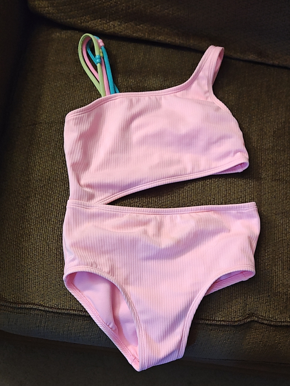 Pink One-Shoulder Cutout Bikini with Colorful Straps